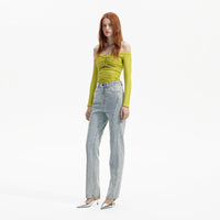 Chartreuse Jersey Off Shoulder Top