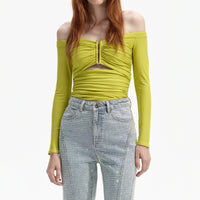 Chartreuse Jersey Off Shoulder Top