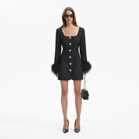 Black Boucle Feather Mini Dress