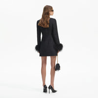 Black Boucle Feather Mini Dress