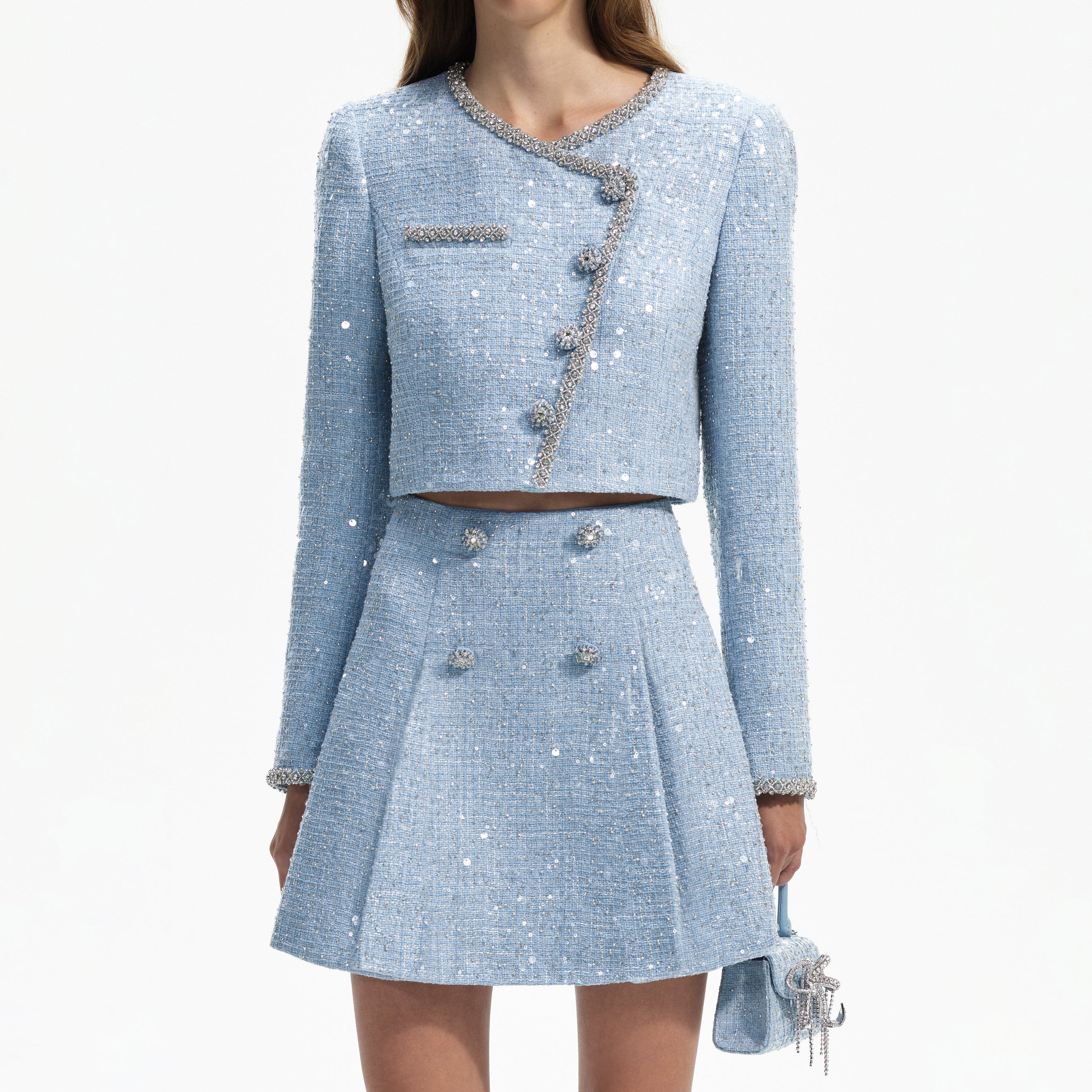 Blue Sequin Boucle Mini Skirt