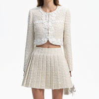 Gold Boucle Pleated Mini Skirt