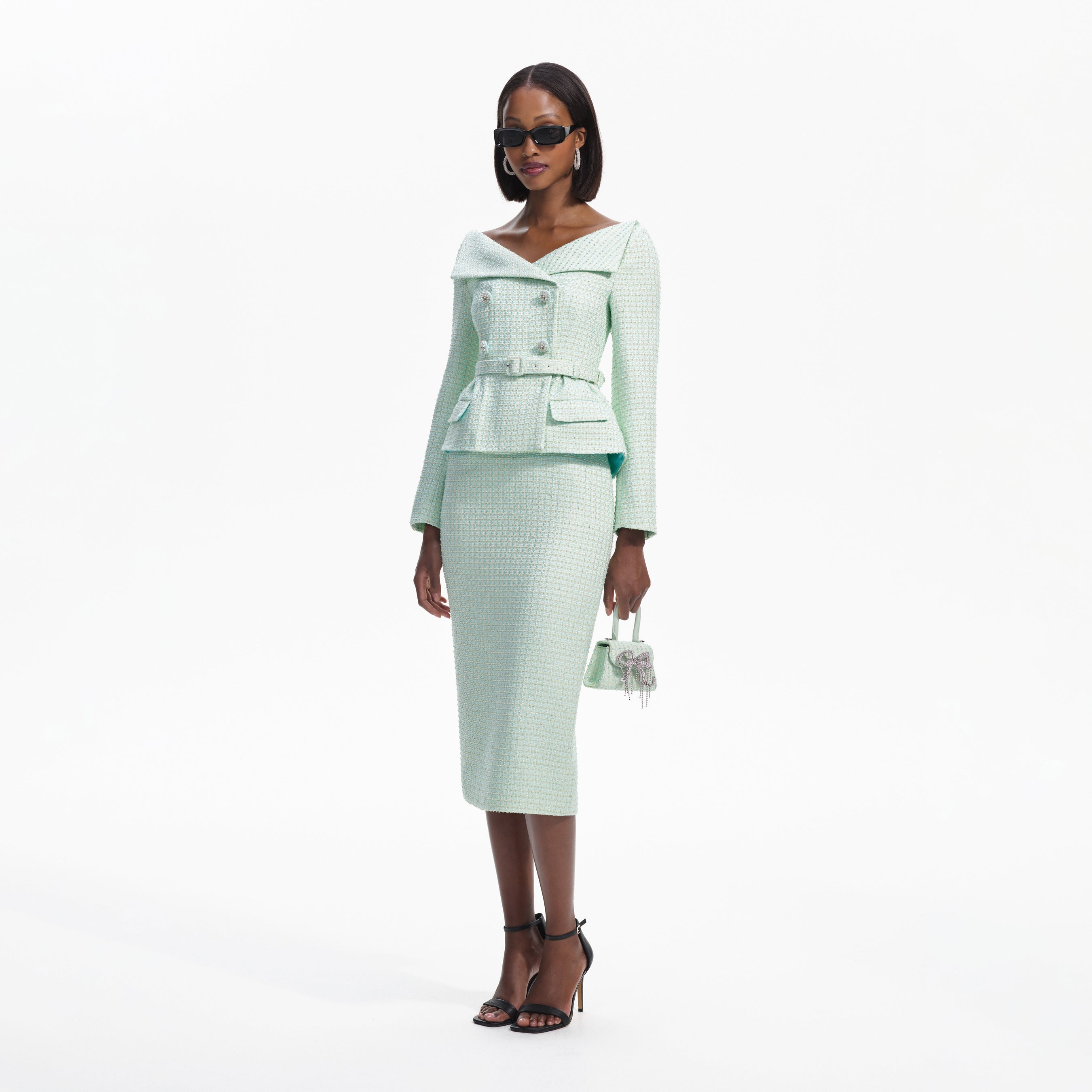 Mint Boucle Tailored Midi Dress