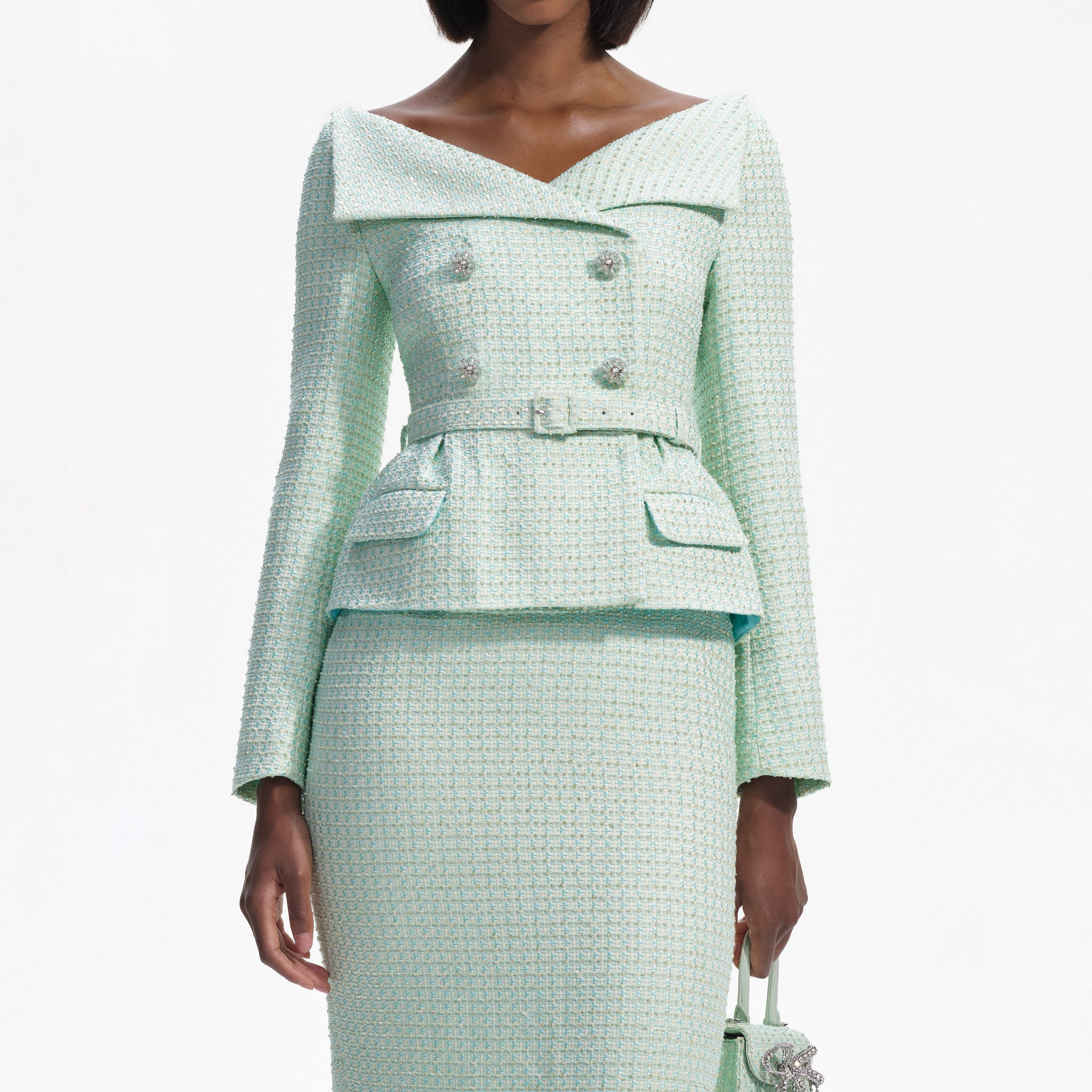 Mint Boucle Tailored Midi Dress