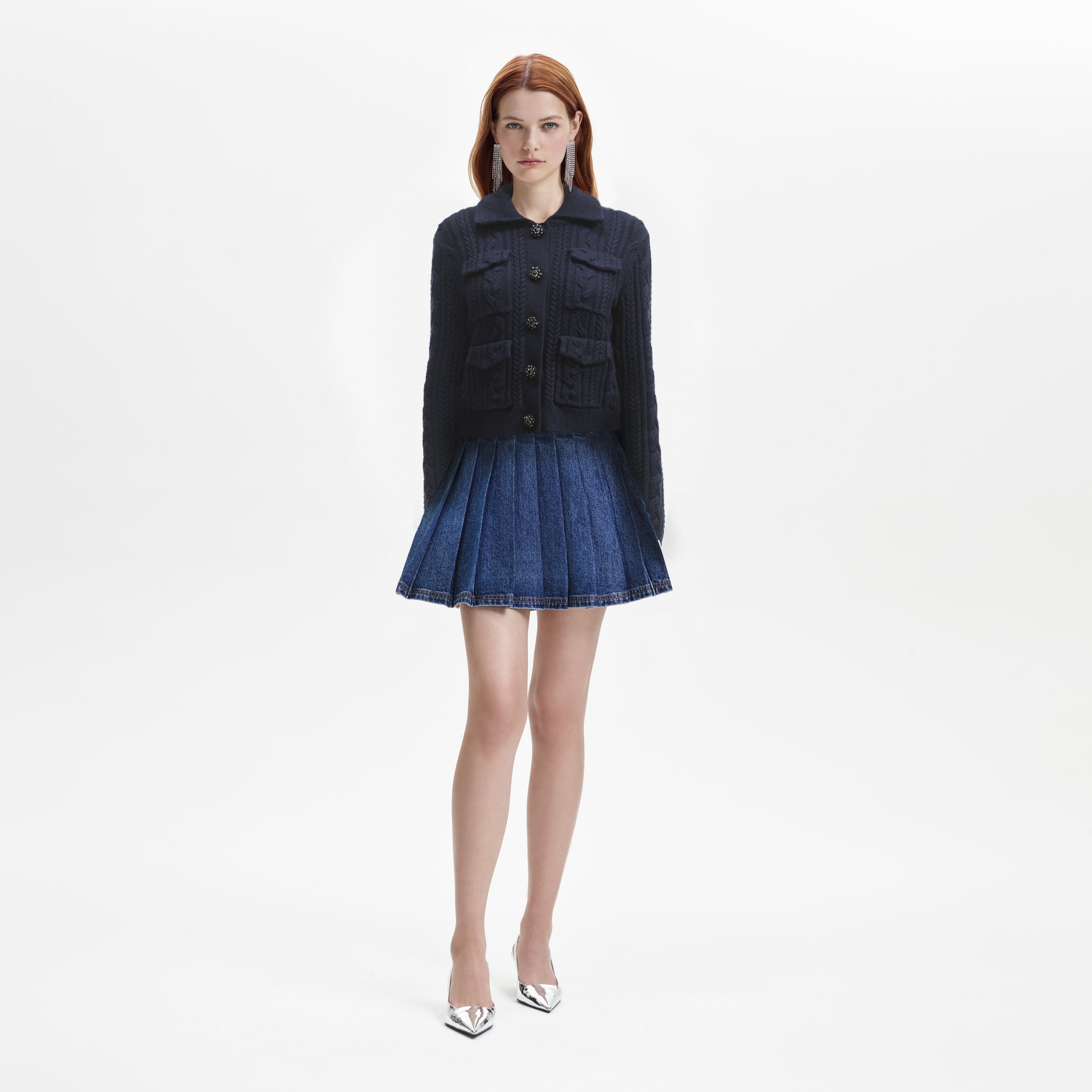 Navy Knit Collar Cardigan