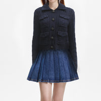 Navy Knit Collar Cardigan