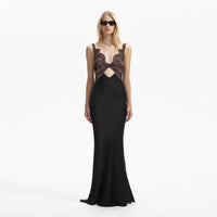 Black Lace Satin Maxi Dress