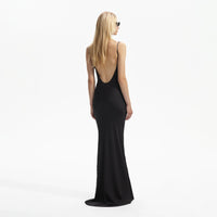 Black Lace Satin Maxi Dress