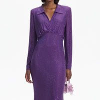 Purple Rhinestone Mesh Maxi Dress