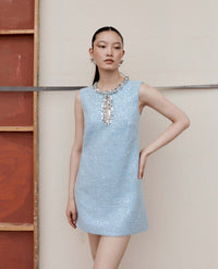 Blue Sequin Boucle Mini Dress