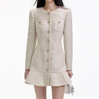 Gold Boucle Long Sleeve Mini Dress