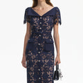 Navy Lace Open Neck Midi Dress