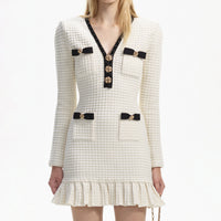 Cream Textured Knit Mini Dress