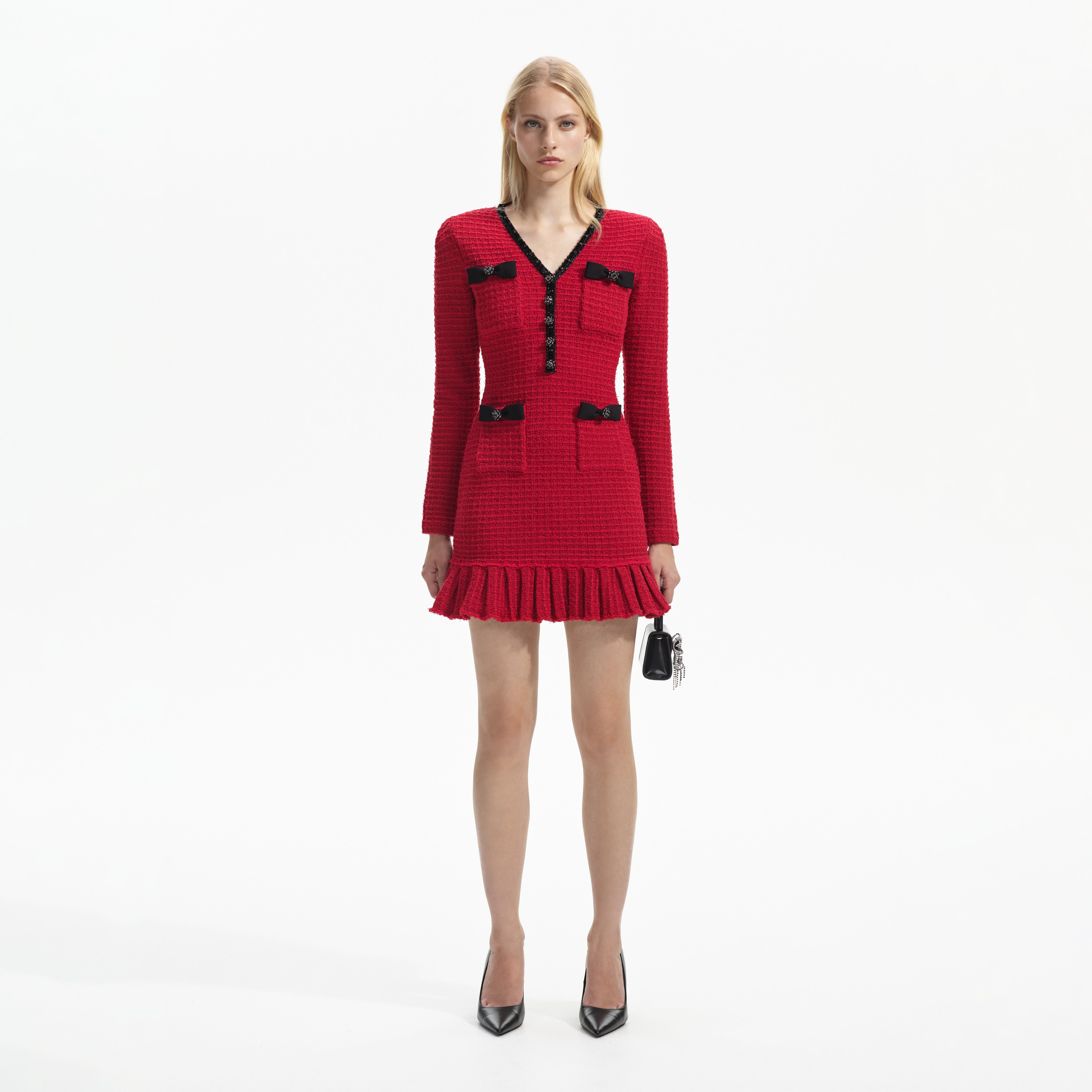 Red Knit Mini Dress – self-portrait-US