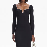 Black Knit Diamante Trim Midi Dress