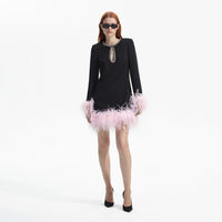 Black Crepe Feather Mini Dress