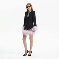 Black Crepe Feather Mini Dress