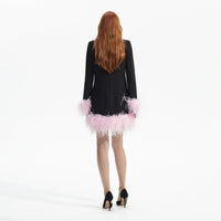 Black Crepe Feather Mini Dress