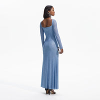 Blue Iridescent Rhinestone Maxi Dress