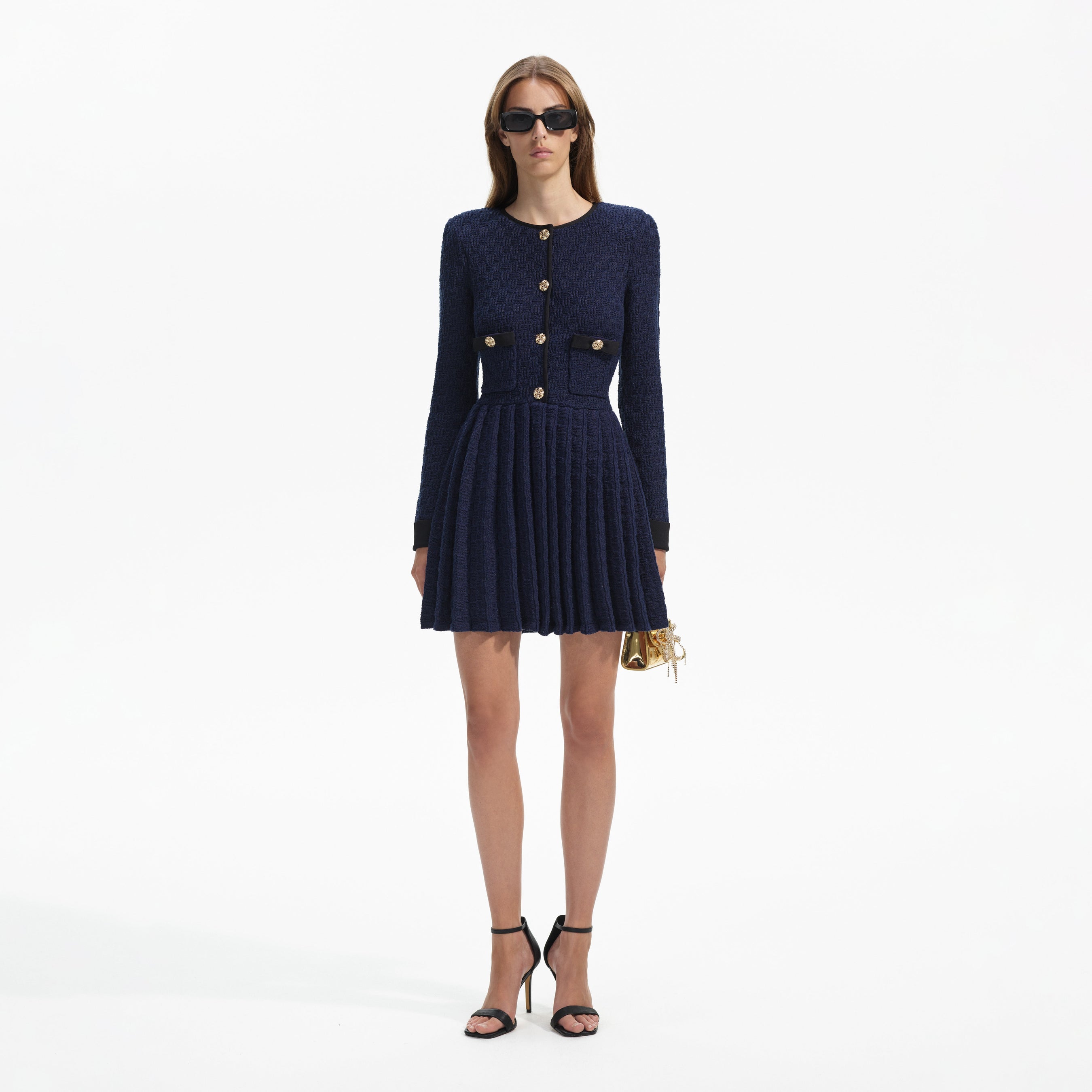 Navy Weave Knit Mini Dress