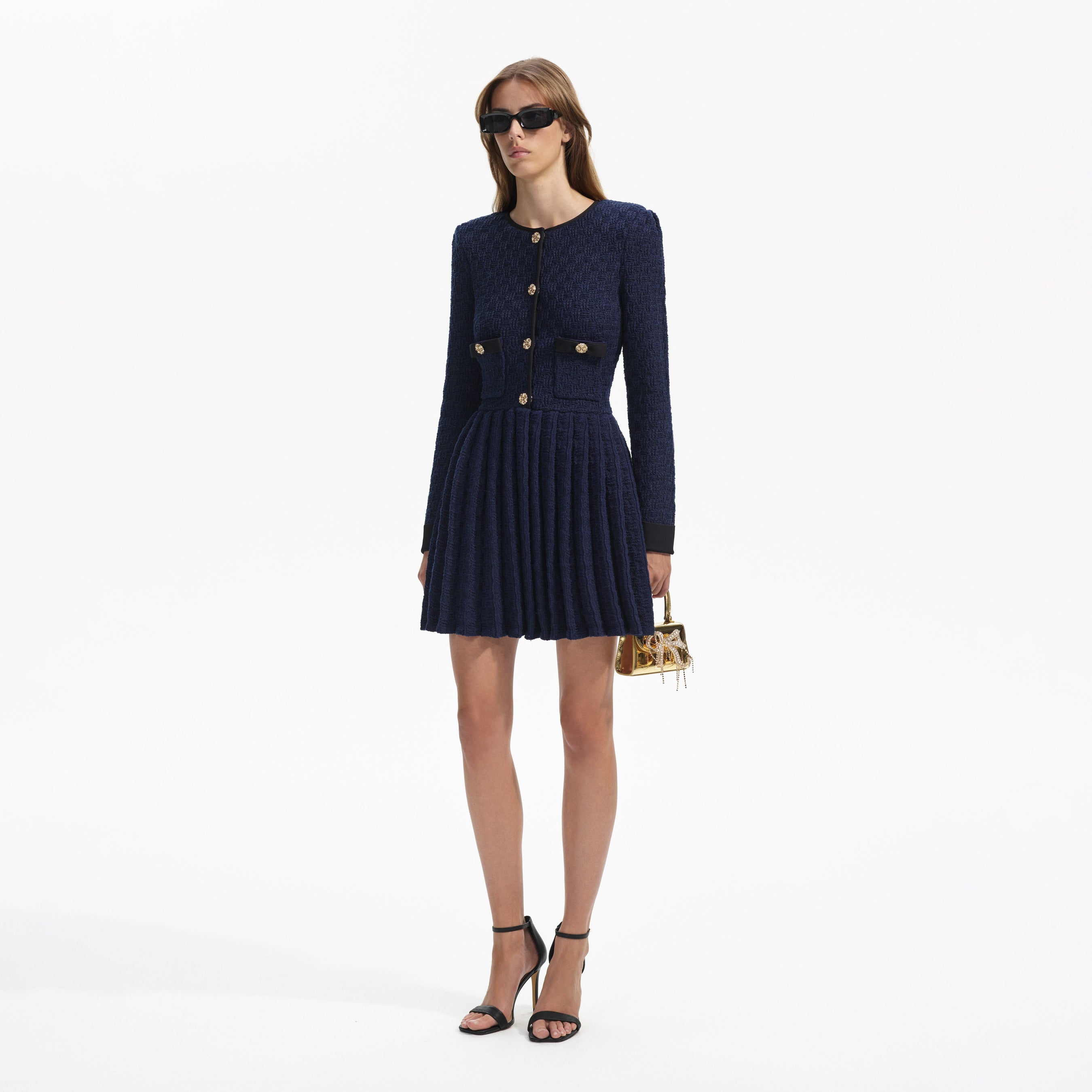 Navy Weave Knit Mini Dress