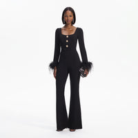 Black Crepe Feather Jumpsuit