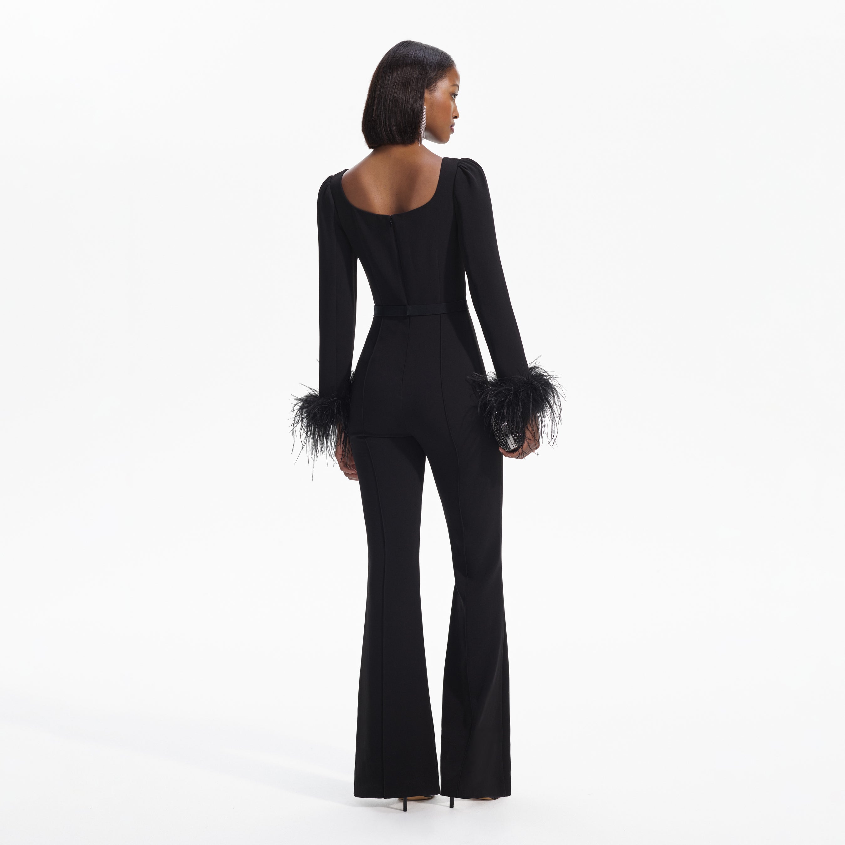 Black Crepe Feather Jumpsuit