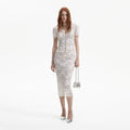 Cream Cord Lace V-Neck Midi Dress