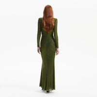 Olive Green Rhinestone Maxi Dress