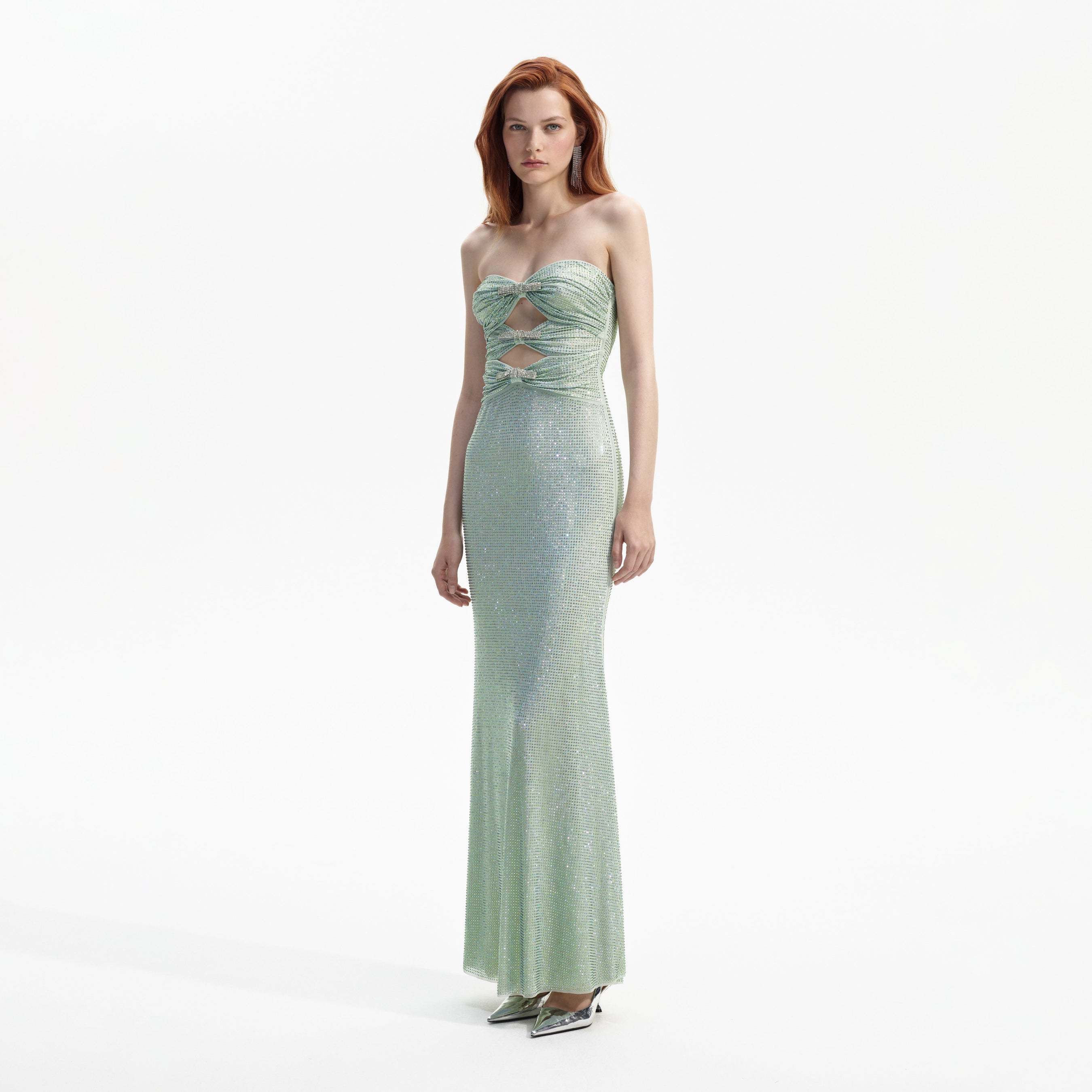 Mint Rhinestone Strapless Maxi Dress