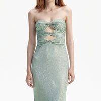 Mint Rhinestone Strapless Maxi Dress