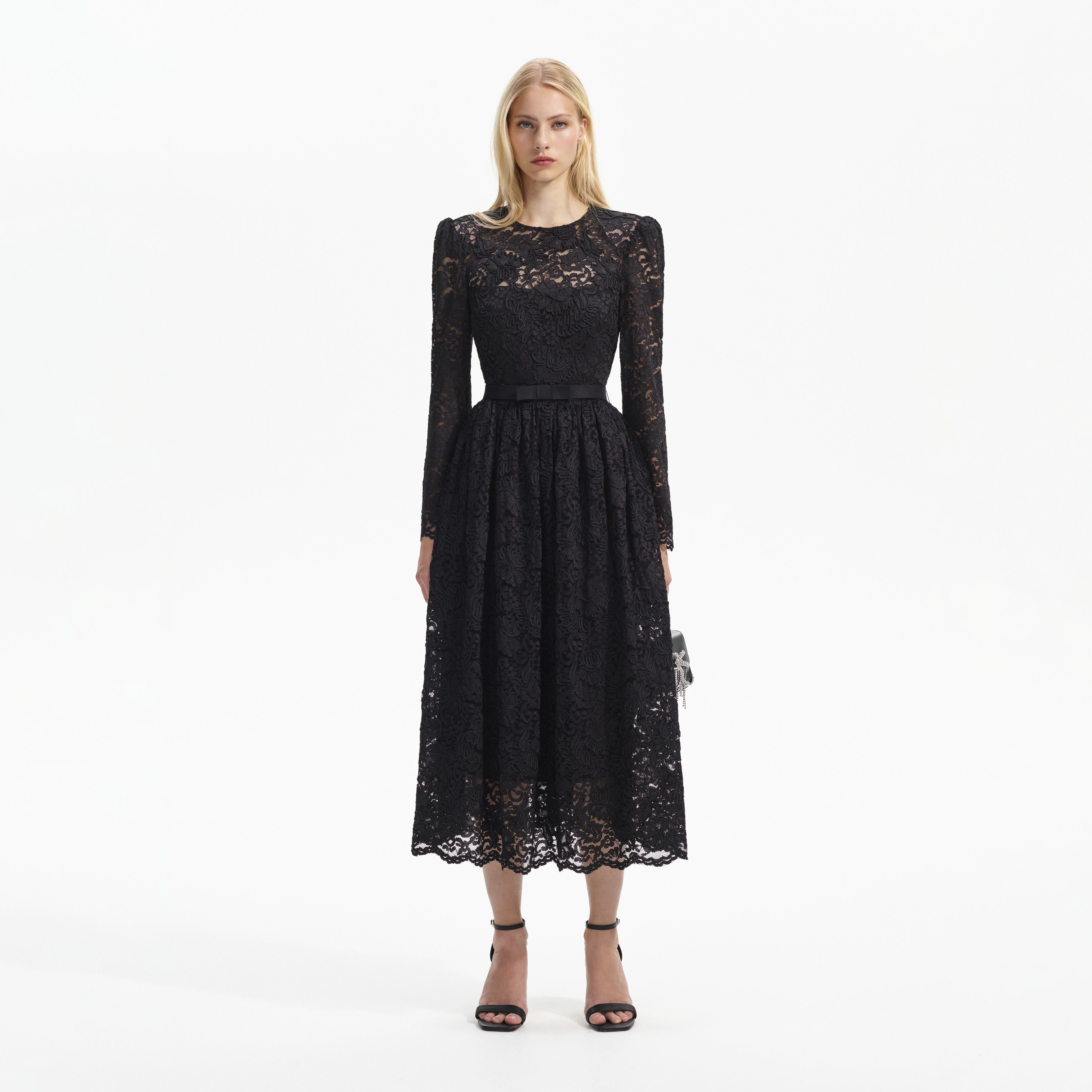 Self portrait black 2024 long sleeve dress