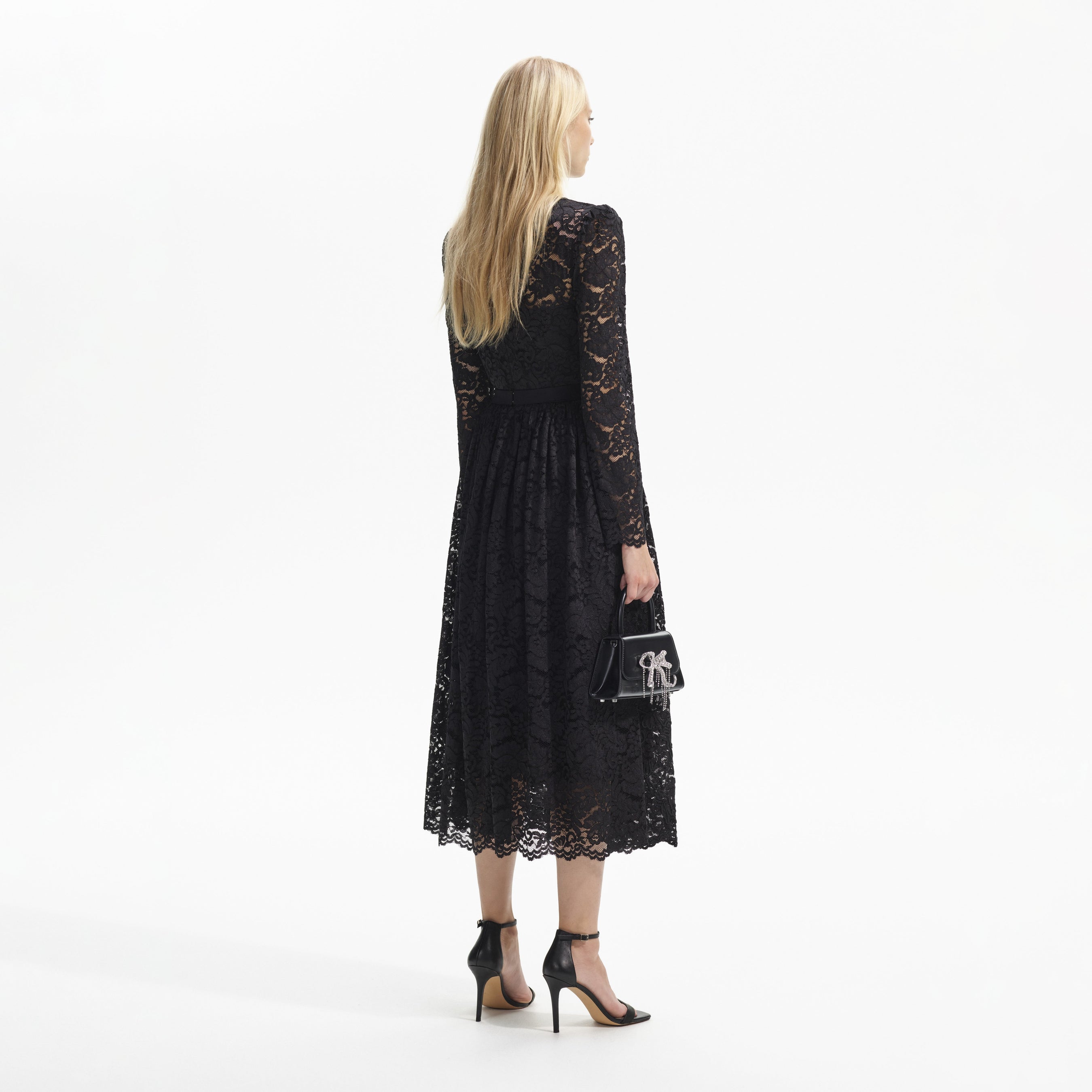 Black Cord Lace Long Sleeve Midi Dress