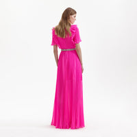 Pink Chiffon Diamante Maxi Dress