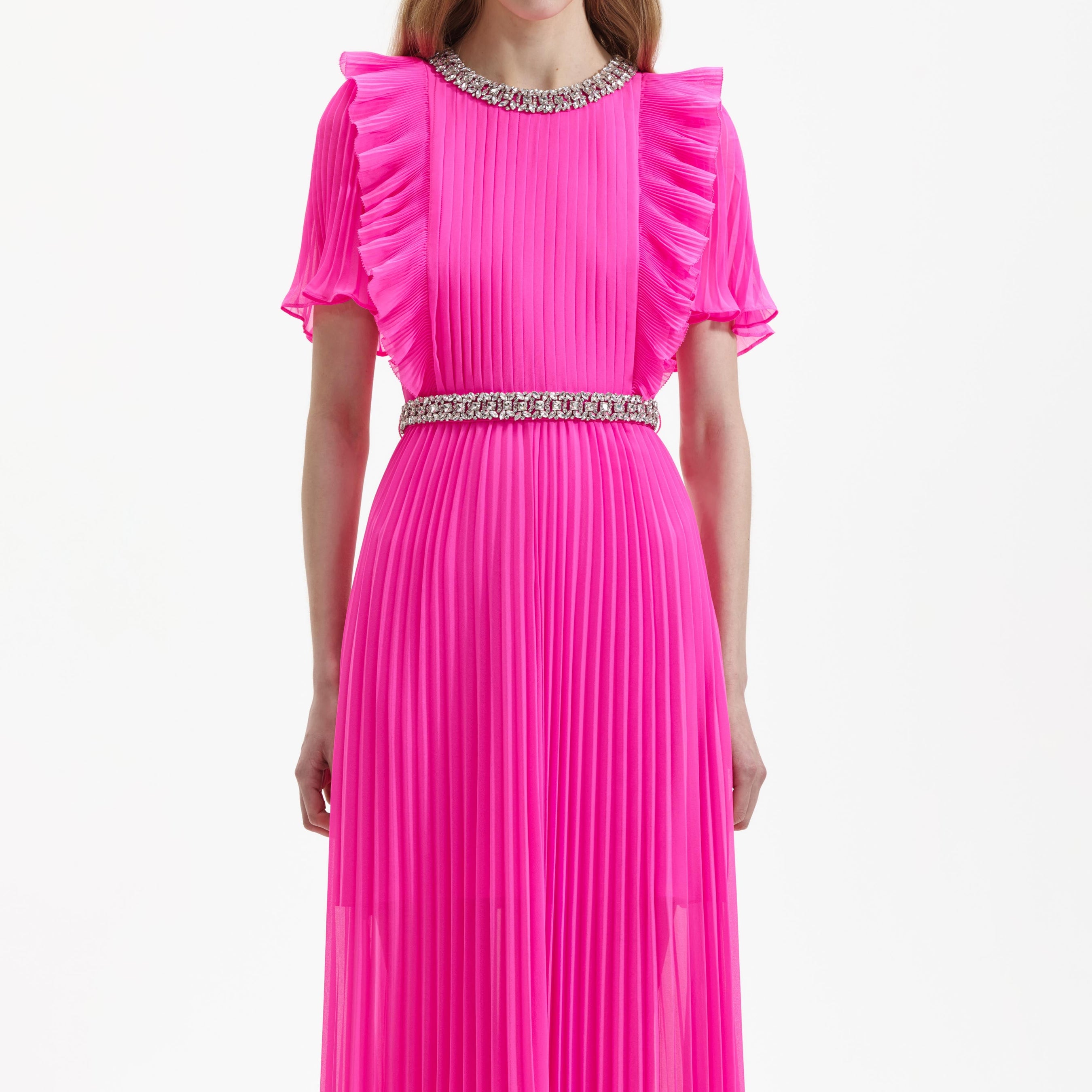 Pink Chiffon Diamante Maxi Dress