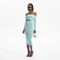 Mint Off Shoulder Knit Midi Dress