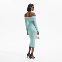 Mint Off Shoulder Knit Midi Dress