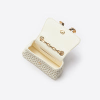 Cream Woven Leather Bag