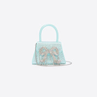 Blue Satin Heart Rhinestone Micro Bow Bag