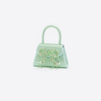 Green Satin Rhinestone Micro Bow Bag