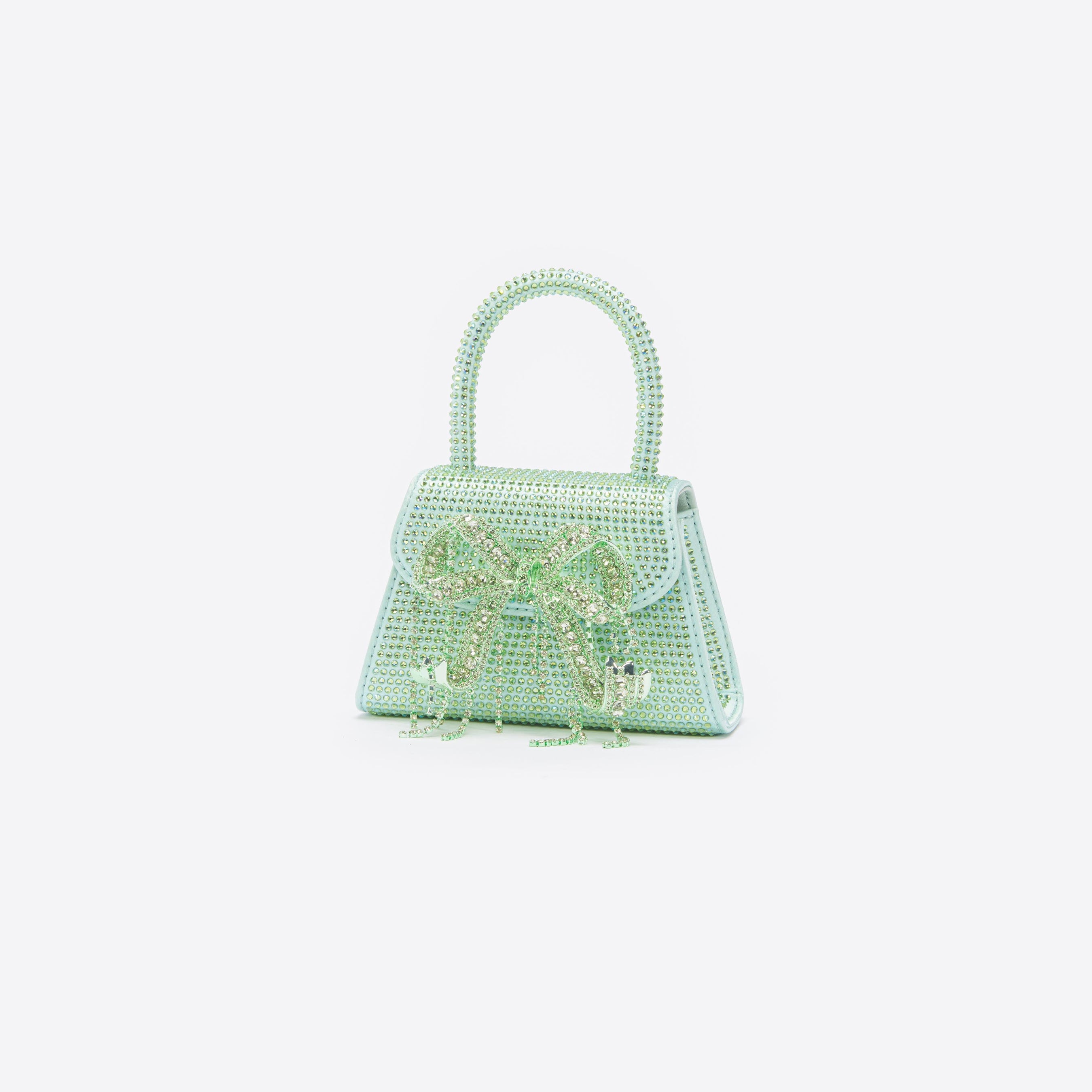 Green Satin Rhinestone Micro Bow Bag