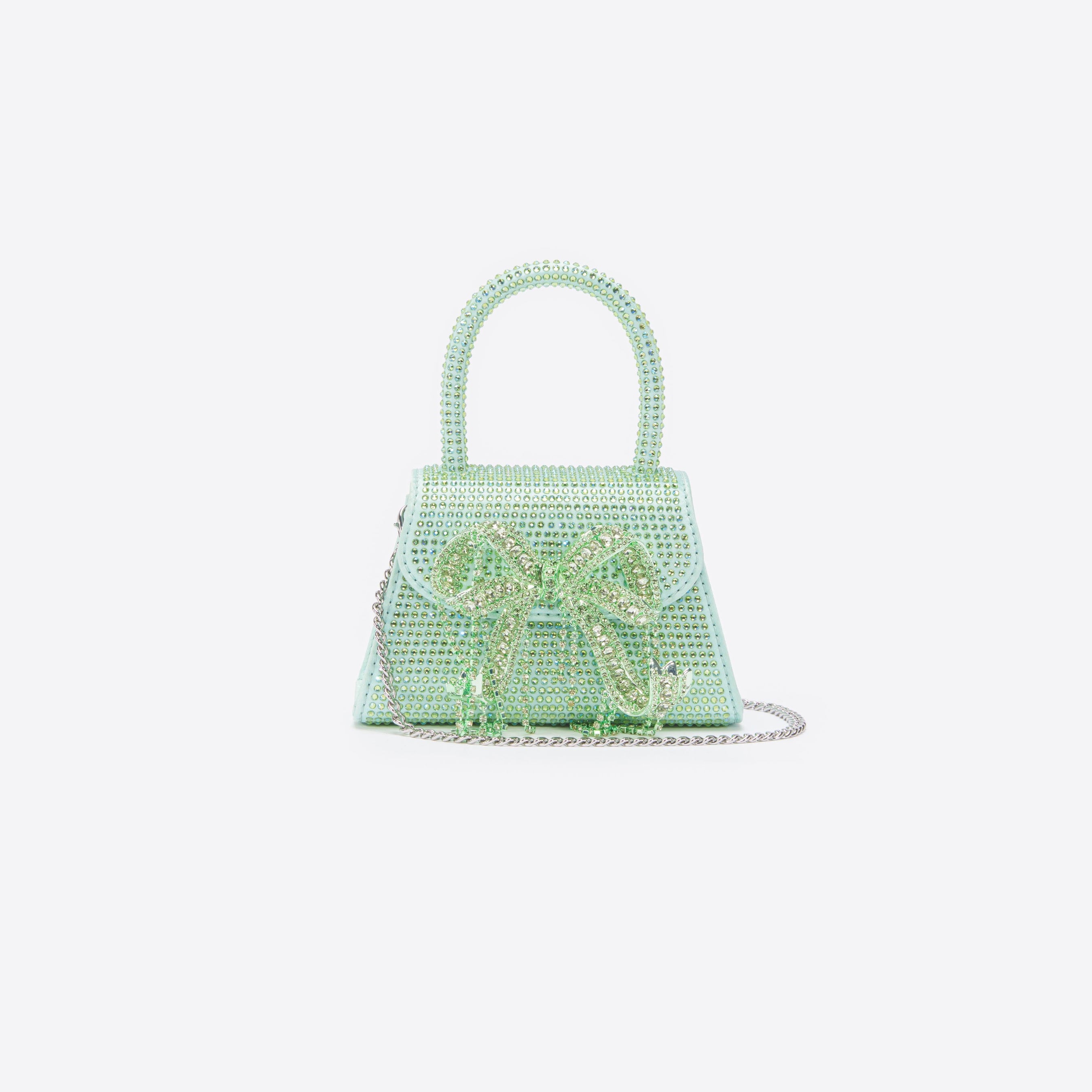 Green Satin Rhinestone Micro Bow Bag