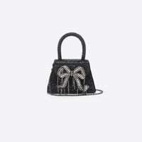 Black Rhinestone Embellished Micro Bow Bag