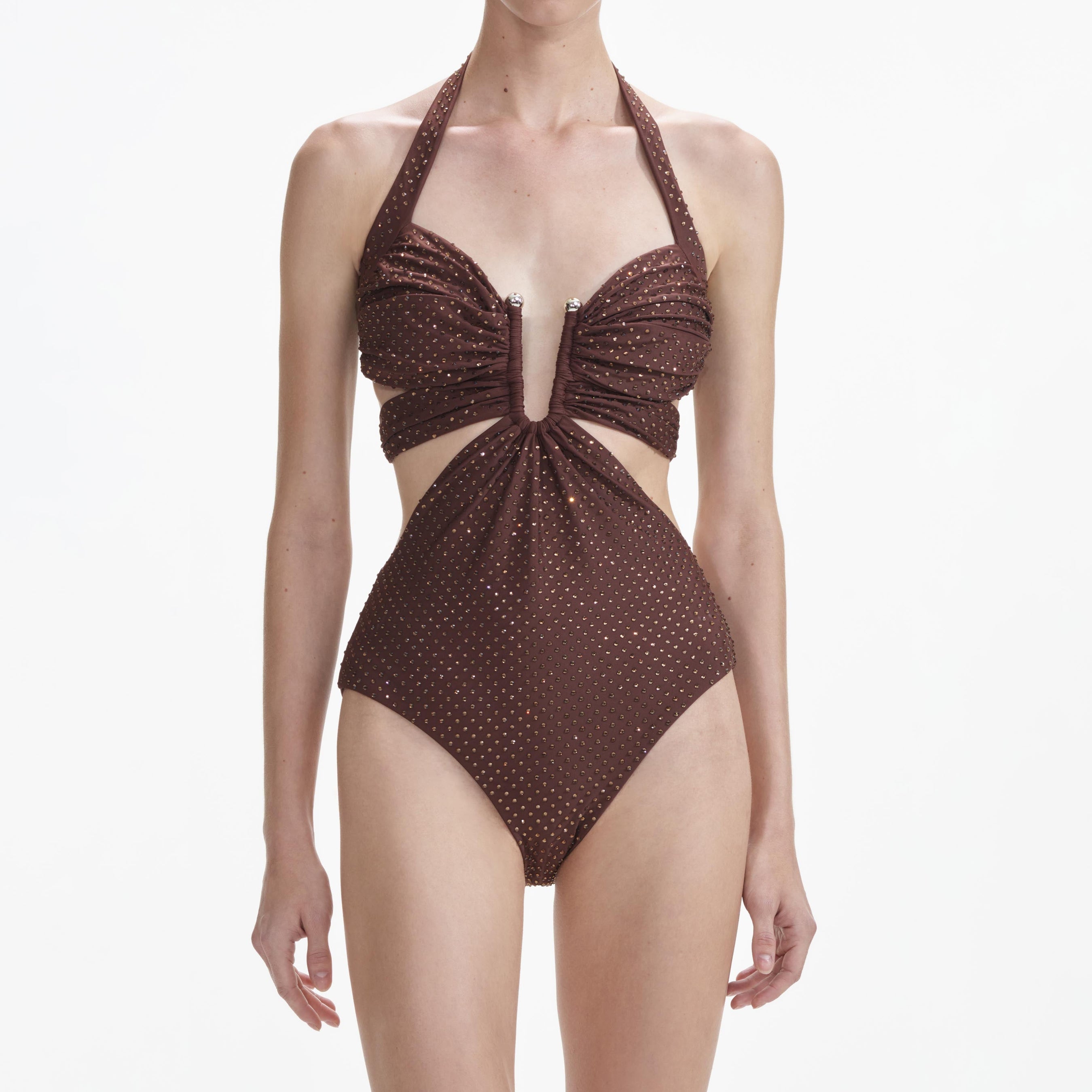 Brown Rhinestone Swimsuit