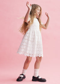 White Sequin Guipure Dress