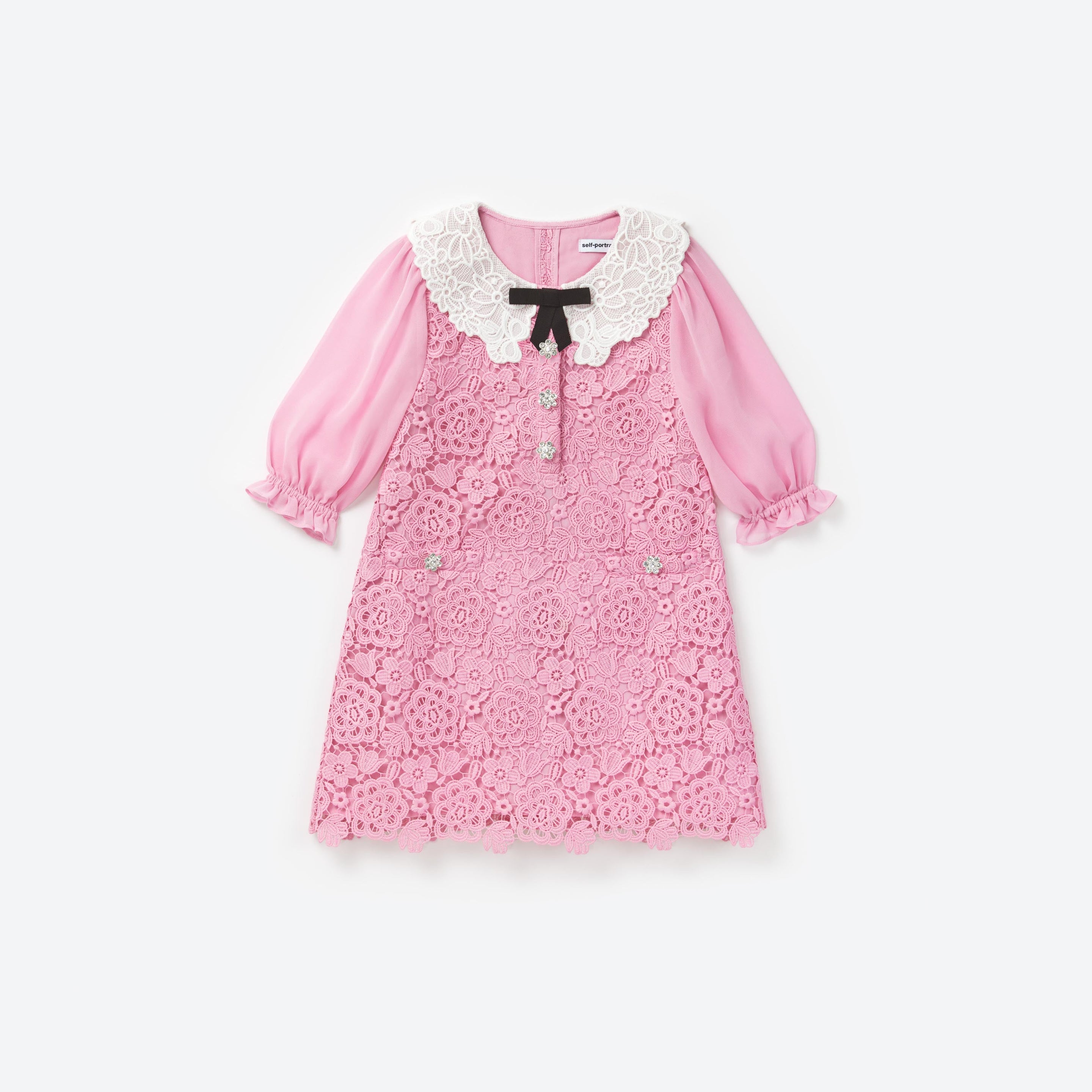 Self-Portrait Girl's Tiered Lace Collar Cotton Dress, Size 3T-12