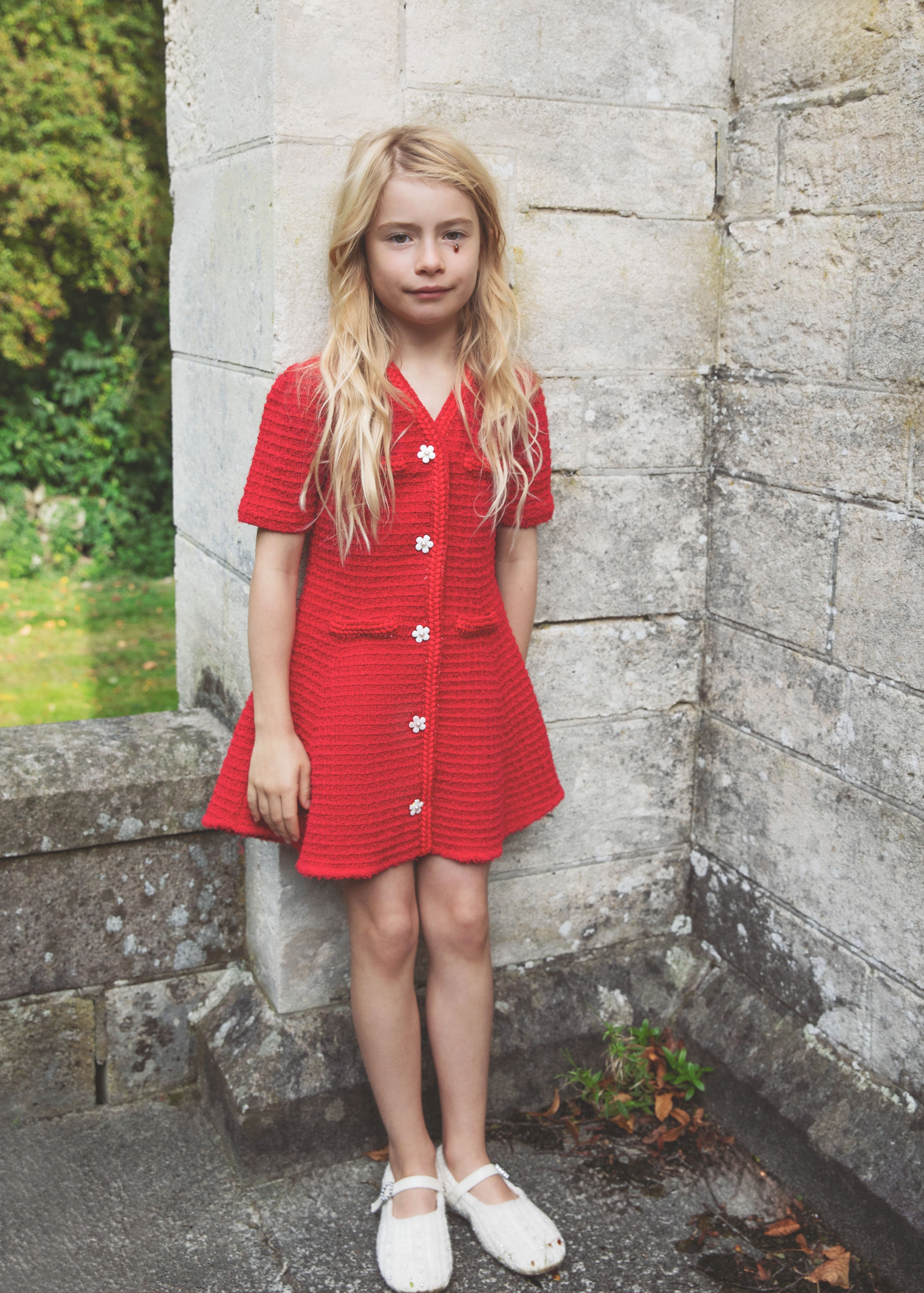 Red Textured Knit Dress