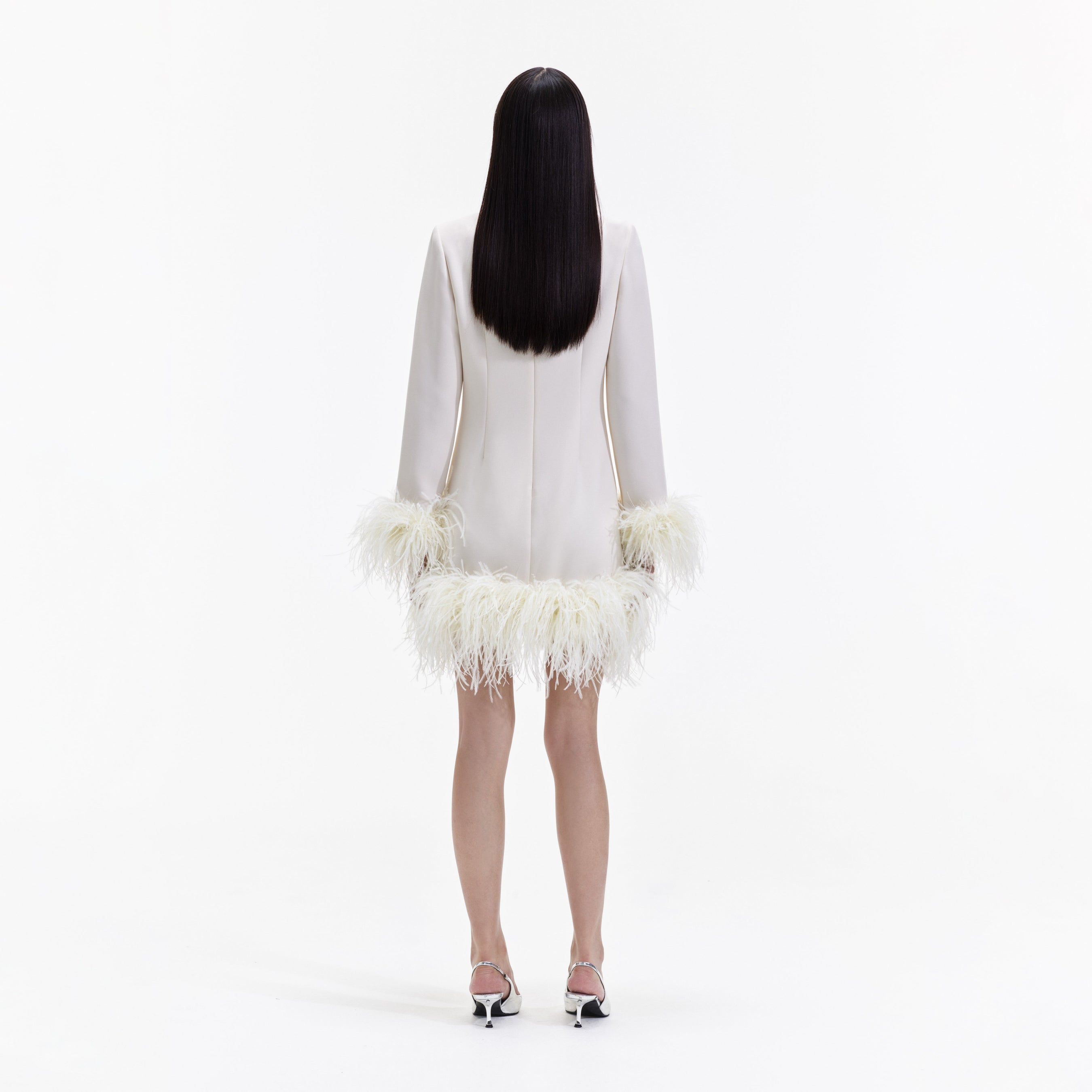 Cream Crepe Feather Mini Dress