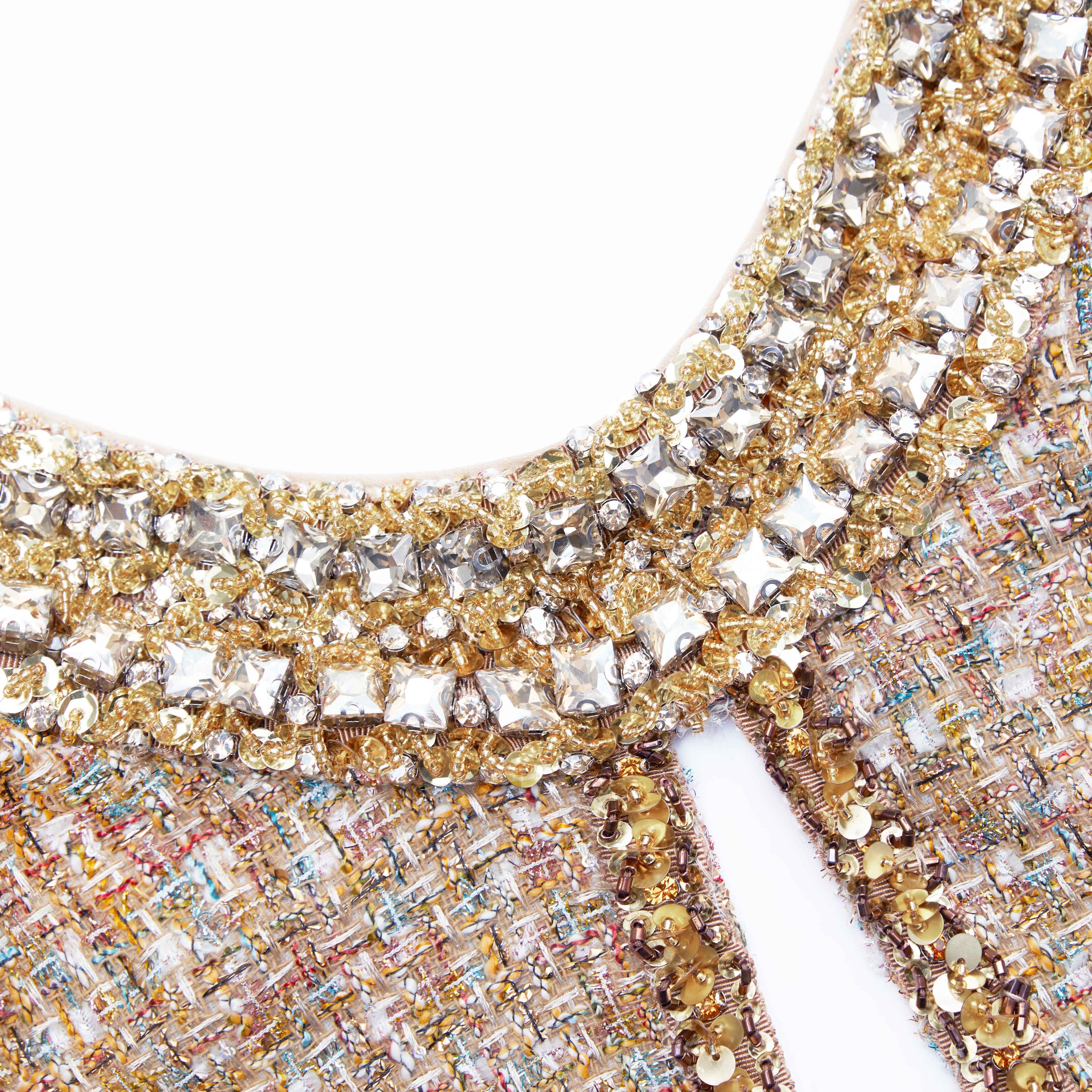 Gold Tinsel Boucle Embellished Mini Dress