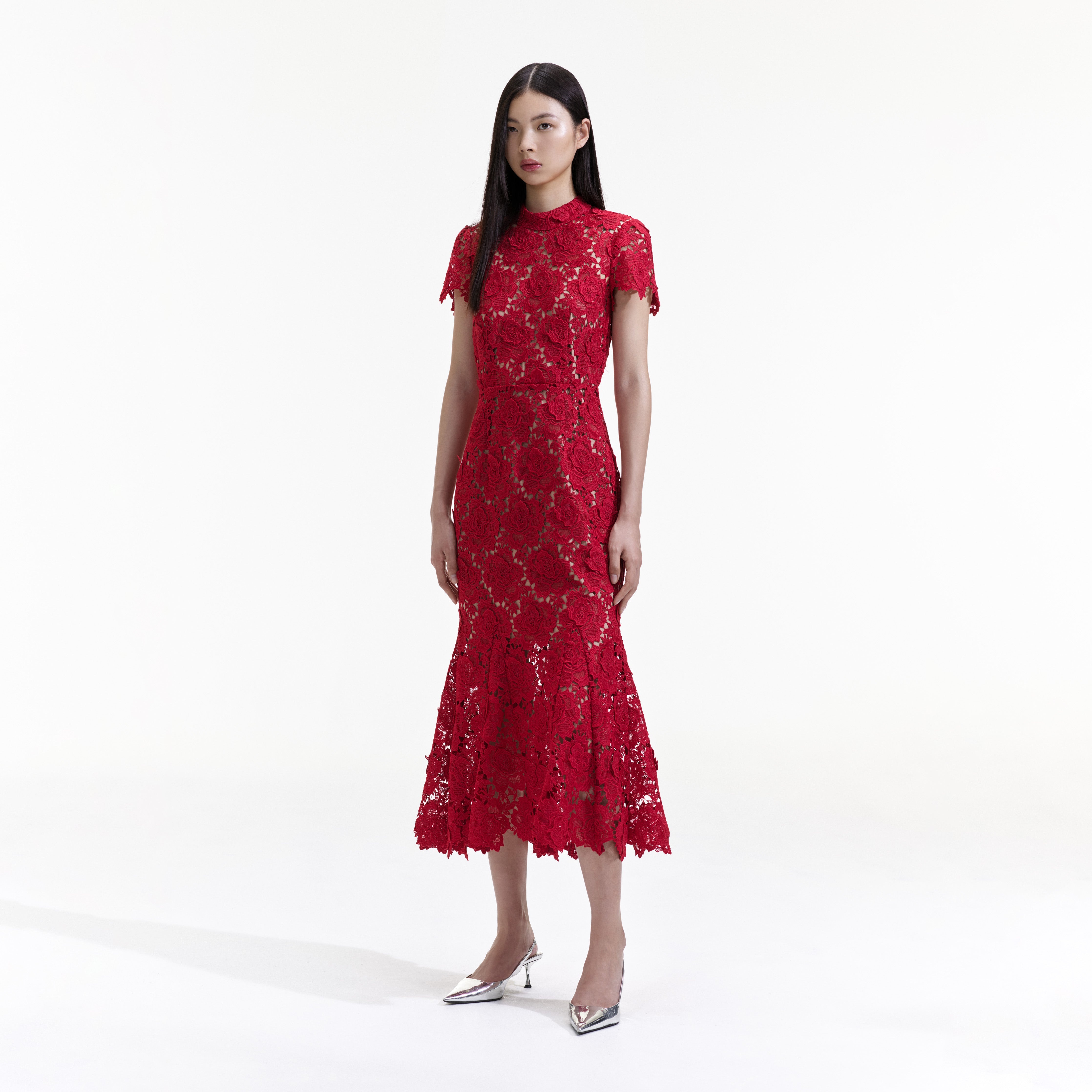 Warehouse red floral midi tea clearance dress